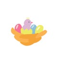 Easter decoration with a nest and a hatched chick. Royalty Free Stock Photo